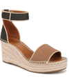Franco Sarto Clemens Ankle Strap Platform Wedge Sandal In Tan,black Fabric