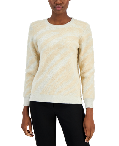 Anne Klein Women's Patterned Eyelash Crewneck Sweater In Light Coffee Multi