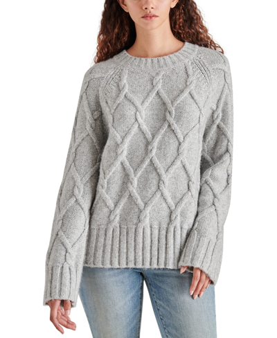 Steve Madden Micah Metallic Cable Stitch Crewneck Sweater In Silver