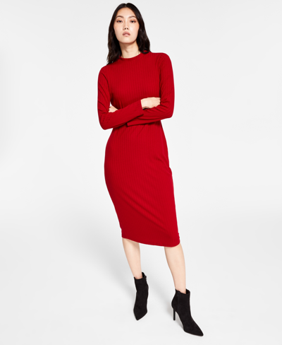 Inc International Concepts Mock-neck Midi Dress, Created For Macy's In Fire Red