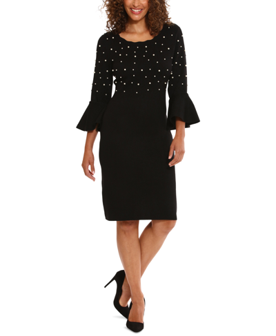 London Times Women's Crewneck Flared-sleeve Sheath Dress In Black