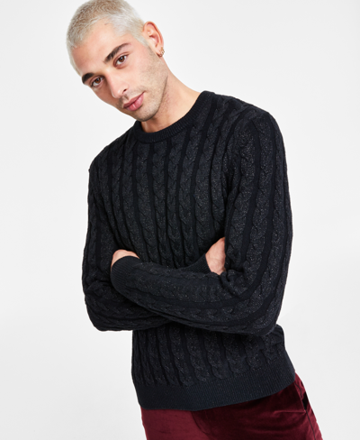 Inc International Concepts Men's Regular-fit Cable-knit Crewneck Sweater, Created For Macy's In Deep Black