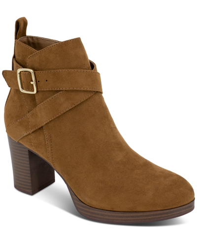 Style & Co Zaharaa Buckled Dress Booties, Created For Macy's In Cognac Micro