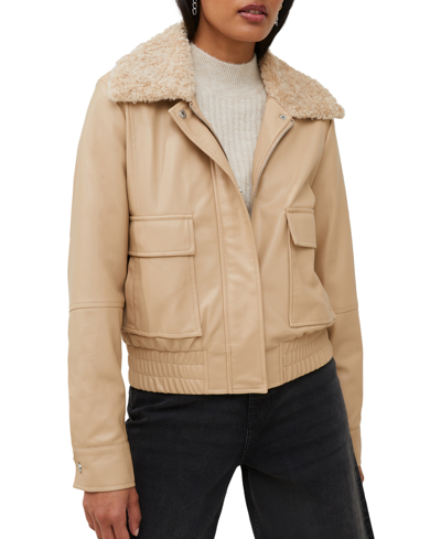 French Connection Faux Leather Aviator Jacket In Ivory