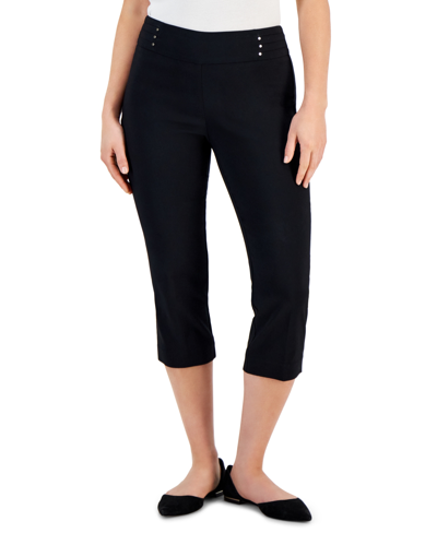 Jm Collection Embellished Pull-on Capri Pants, Created For Macy's In Deep Black