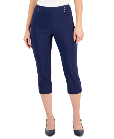 Jm Collection Petite Rivet-detail Capri Pants, Created For Macy's In Intrepid Blue