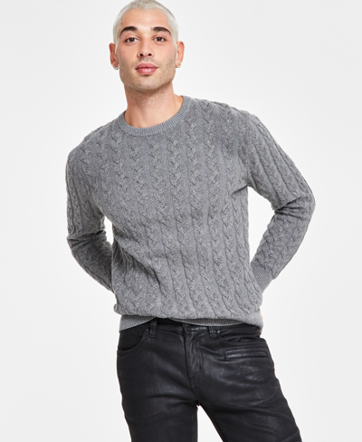 Inc International Concepts Men's Regular-fit Cable-knit Crewneck Sweater, Created For Macy's In Inc Gunmetal