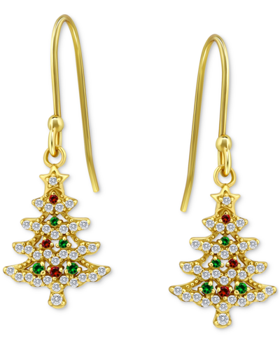 Giani Bernini Cubic Zirconia Christmas Tree Drop Earrings, Created For Macy's In Gold,white