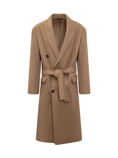 Costumein Christian Belted Virgin Wool Coat In Brown