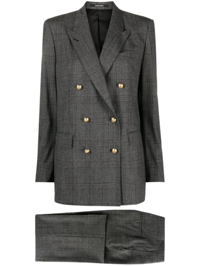 Tagliatore Plaid-check Double-breasted Suit In Grey