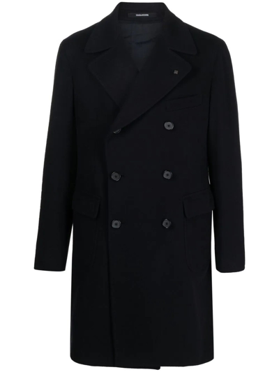 Tagliatore Navy Blue Virgin Wool-cashmere Blend Coat In Black