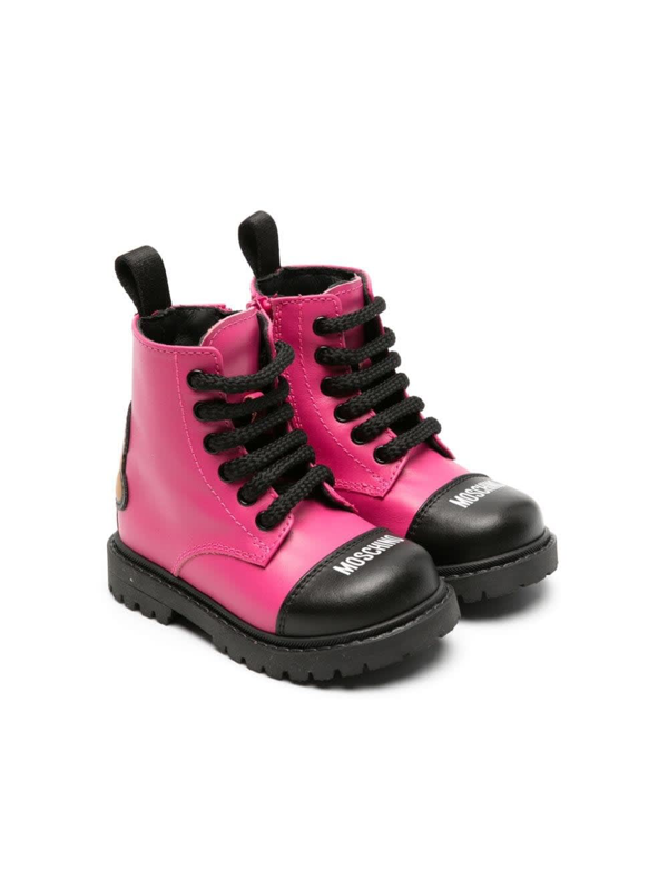 Moschino Kids logo-print metallic leather boots - Gold