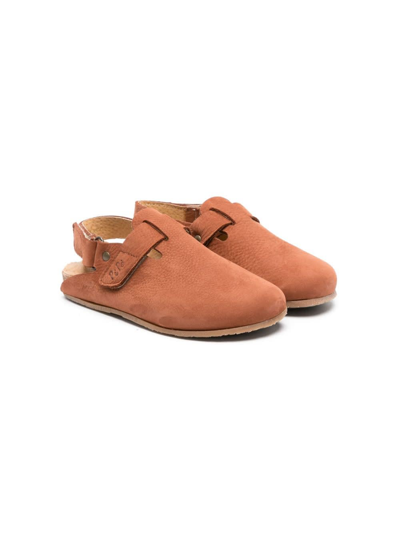 Pèpè Kids' Lucio Slingback Leather Clogs In Brown