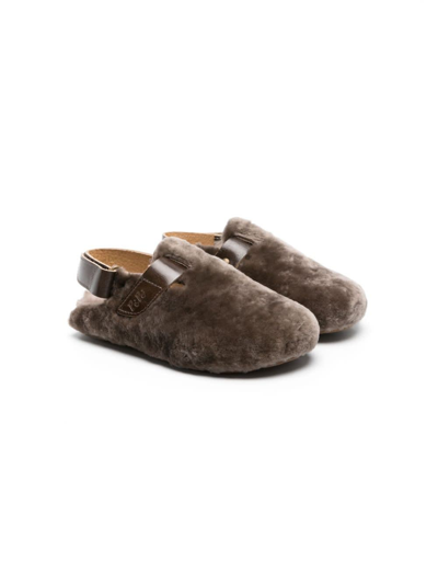 Pèpè Kids' Slingback Fleece Slippers In Crema