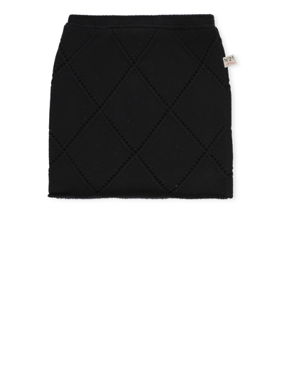 N°21 Kids' Pointelle-knit Wool-cotton Skirt In Black