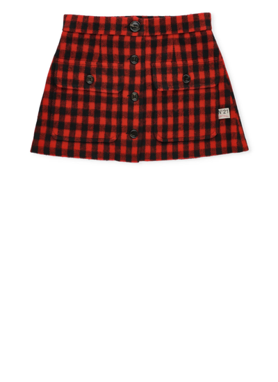 N°21 Kids' Check Print Wool Blend Mini Skirt In Black,red