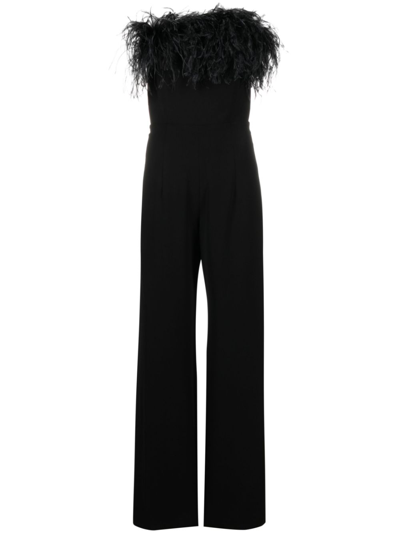 16arlington Taree Feather-trimmed Strapless Jumpsuit In Black