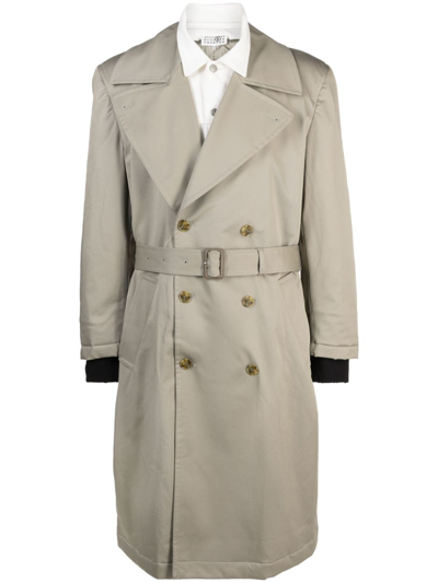 Mm6 Maison Margiela Belted Double-breasted Coat In Beige