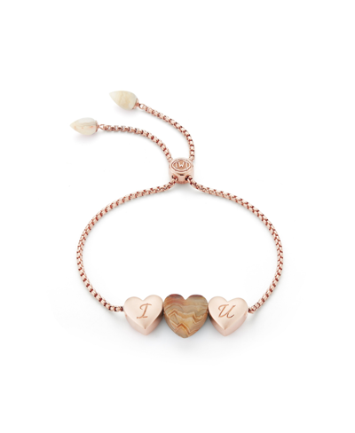 Luvmyjewelry Luv Me Lace Agate Bolo Adjustable I Love You Heart Bracelet In 14k Rose Gold Plated Ste In Pink