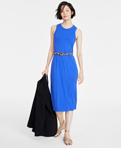 On 34th Women's Rib-knit Midi Tank Dress, Created For Macy's In Cobalt Glaze