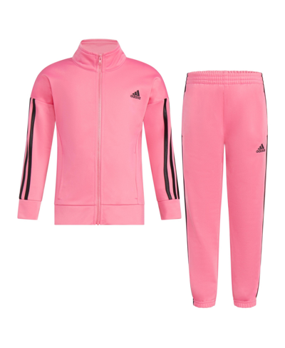 Adidas Originals Kids' Toddler Girls Long Sleeve Essential Tricot Jacket And Joggers, 2 Piece Set In Pink Fusion