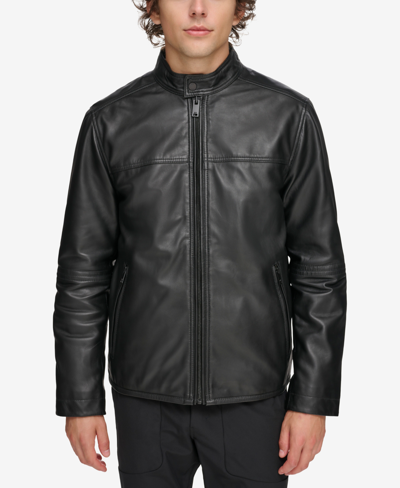 Dkny Men's Leather Racer Jacket In Black