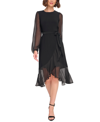 Tommy Hilfiger Womens Chiffon Sleeve Midi Cocktail And Party Dress In Black