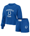 WEAR BY ERIN ANDREWS WOMEN'S WEAR BY ERIN ANDREWS ROYAL DISTRESSED INDIANAPOLIS COLTS WAFFLE KNIT LONG SLEEVE T-SHIRT AND