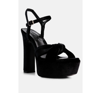 Rag & Co Liddel Black Velvet High Block Heeled Sandals