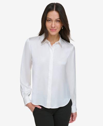 Dkny Spread-collar Button-up Shirt In Ivory,black