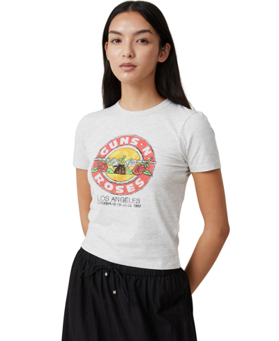 Cotton On Women's Lightweight Longline License T-shirt In Guns N Roses La,light Gray Marle