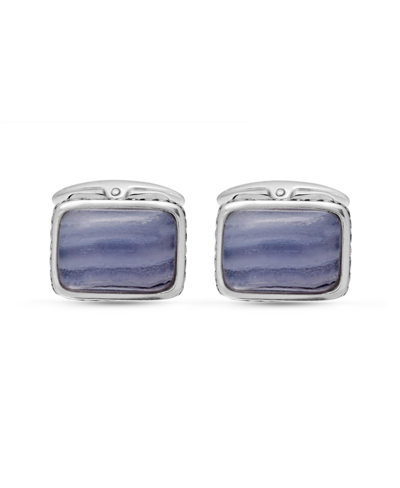 Luvmyjewelry Blue Lace Agate Stone Cufflinks In Black Rhodium Plated Sterling Silver In Grey