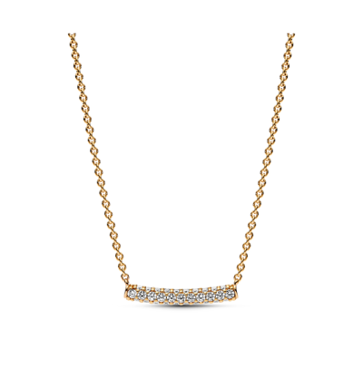 PANDORA TIMELESS 14K GOLD-PLATED PAVE CUBIC ZIRCONIA SINGLE-ROW BAR COLLIER NECKLACE