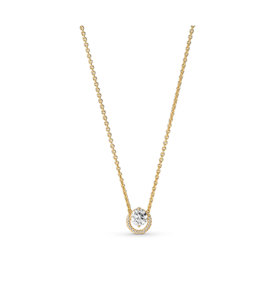 Pandora Timeless 14k Gold-plated Sparkling Round Cubic Zirconia Halo Pendant Collier Necklace