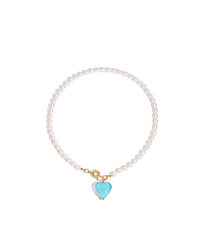 Classicharms Women's Blue Esmée Aquamarine Glaze Heart Pendant Pearl Necklace