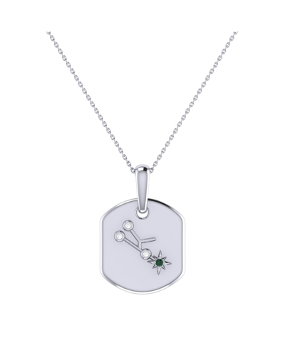 Luvmyjewelry Taurus Bull Design Sterling Silver Emerald Stone Natural Diamond Tag Pendant Necklace In Grey