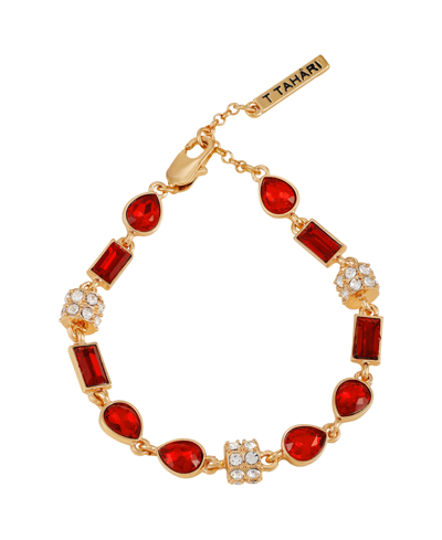 T Tahari Gold-tone & Glass Stone Line Bracelet In Red