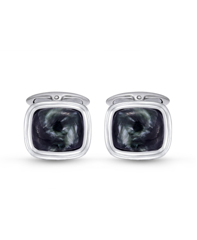 Luvmyjewelry Seraphinite Stone Cufflinks In Black Rhodium Plated Sterling Silver In Grey