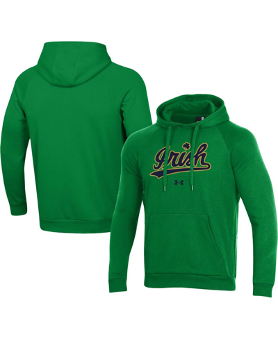 Under Armour Men's Notre Dame Fighting Irish Script Gold Rush Rival Raglan Pullover Hoodie In Green