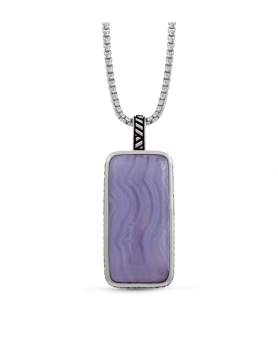 Luvmyjewelry Blue Lace Agate Stone Tag In Black Rhodium Plated Sterling Silver In Grey