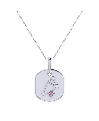 Luvmyjewelry Libra Scales Pink Tourmaline & Diamond Constellation Tag Pendant Necklace In Sterling Silver In Grey