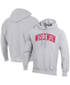 CHAMPION MEN'S CHAMPION HEATHERED GRAY WISCONSIN BADGERS BIG AND TALL REVERSE WEAVE FLEECE PULLOVER HOODIE SW