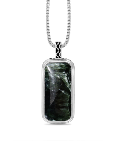 Luvmyjewelry Seraphinite Stone Tag In Black Rhodium Plated Sterling Silver In Grey