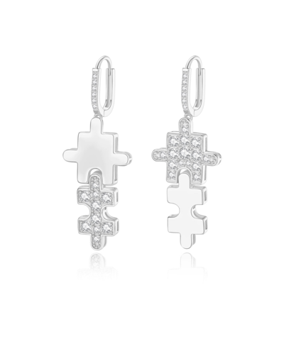 Classicharms Silver Jigsaw Puzzle Drop Earrings In Grey