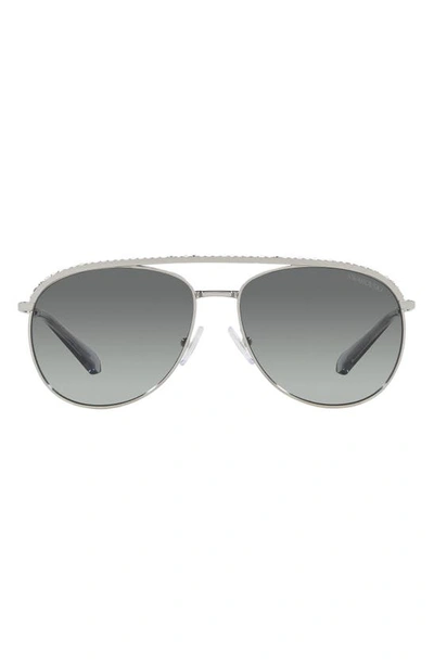 Swarovski 61mm Crystal Aviator Sunglasses In Silver