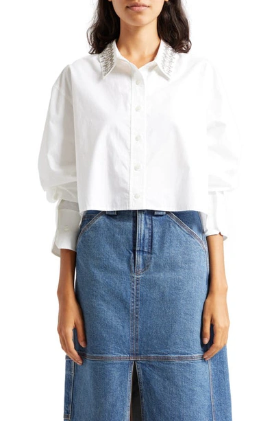 A.l.c Monica Ii Embellished Cropped Cotton Shirt In White