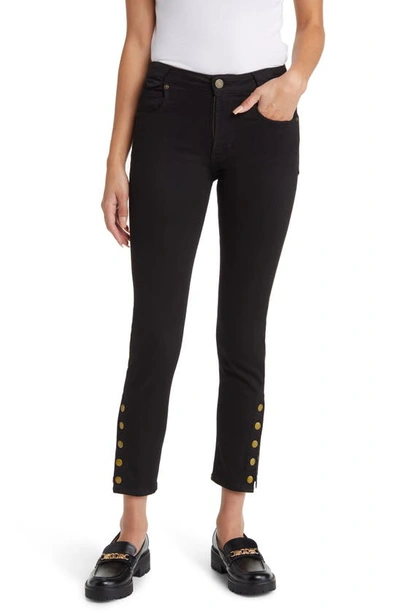 Frame The Snapped High-rise Denim Leggings In Black