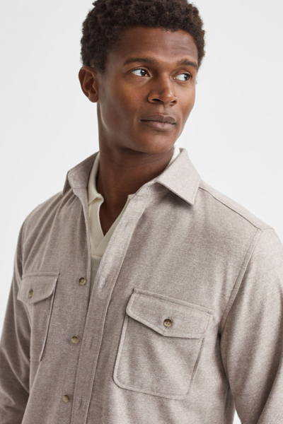 Reiss Wheat Melange Button-through Twin Pocket Overshirt In Wheat Melange