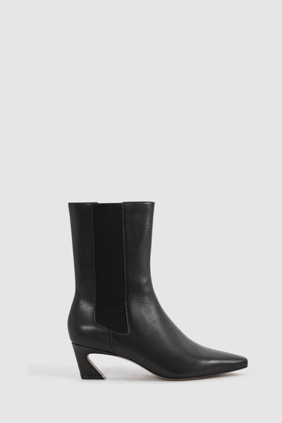 Reiss Mina - Black Leather Kitten Heel Chelsea Boots, Uk 4 Eu 37