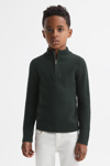 Reiss Kids' Forest Green Junior Slim Fit Knitted Half-zip Funnel Neck Jumper